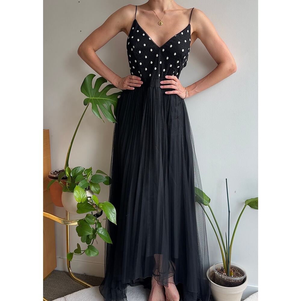 Adrianna Papell Black Maxi Dress with White Polka Dots